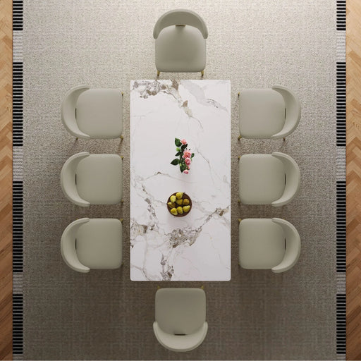 Modern Rectangular Dining Table for 6-8, Gold-Plated Hourglass Base, White Sintered Stone Top, 71' Default -DTYStore