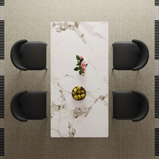 Modern Rectangular Dining Table with Stainless Steel Black Titanium Hourglass Base, Sintered Stone Top, 71 Inches Default -DTYStore