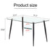 Modern Rectangular Glass Dining Table with Tempered Glass Top and Black Metal Legs for 4-6 People Default -DTYStore
