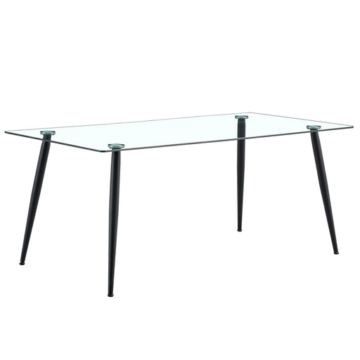Modern Rectangular Glass Dining Table with Tempered Glass Top and Black Metal Legs for 4-6 People Default -DTYStore