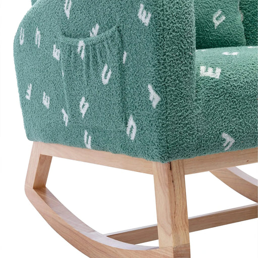 Modern Rocking Chair for Nursery, Mid Century Accent Rocker Armchair with Side Pocket, Green Boucle, 26.8'W Default -DTYStore