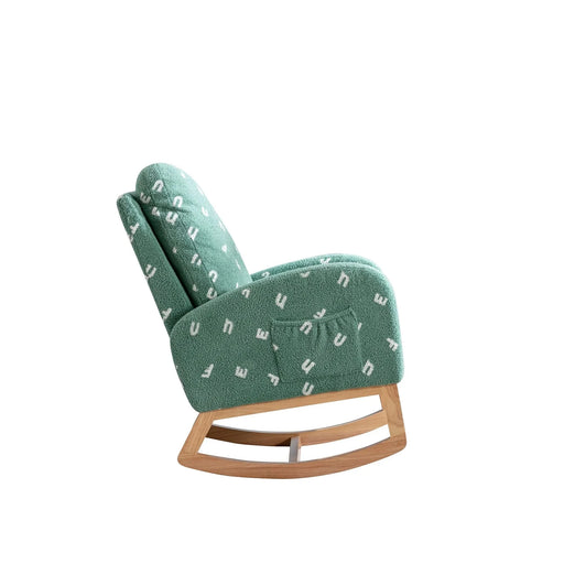 Modern Rocking Chair for Nursery, Mid Century Accent Rocker Armchair with Side Pocket, Green Boucle, 26.8'W Default -DTYStore