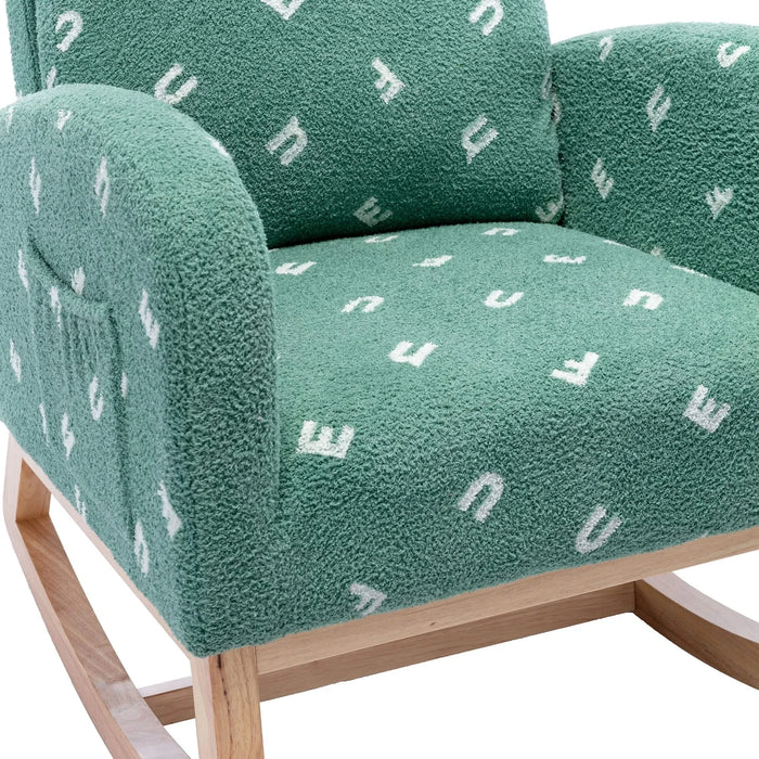 Modern Rocking Chair for Nursery, Mid Century Accent Rocker Armchair with Side Pocket, Green Boucle, 26.8'W Default -DTYStore