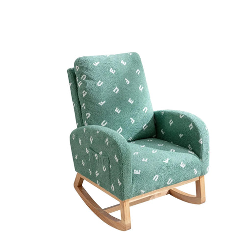Modern Rocking Chair for Nursery, Mid Century Accent Rocker Armchair with Side Pocket, Green Boucle, 26.8'W Default -DTYStore