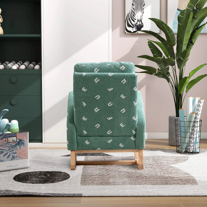 Modern Rocking Chair for Nursery, Mid Century Accent Rocker Armchair with Side Pocket, Green Boucle, 26.8'W Default -DTYStore