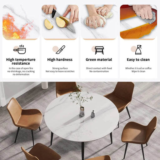 Modern Round Black Metal Dining Table for 6 People - Sintered Stone Top, Iron Base, 53.15' Default -DTYStore