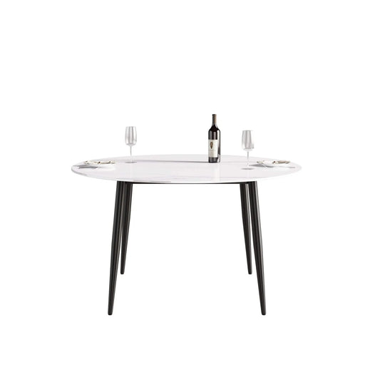 Modern Round Black Metal Dining Table for 6 People - Sintered Stone Top, Iron Base, 53.15' Default -DTYStore
