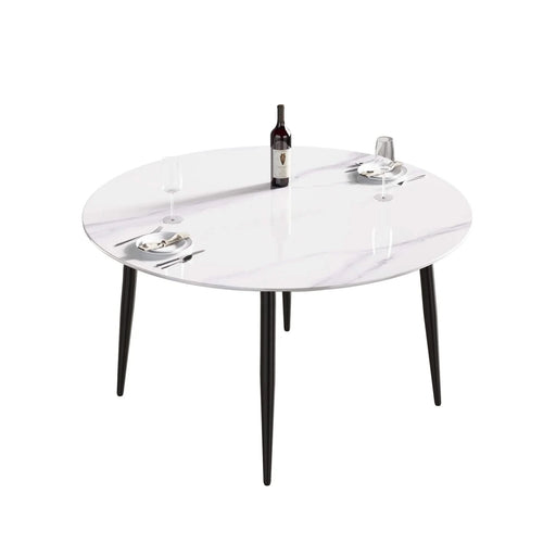 Modern Round Black Metal Dining Table for 6 People - Sintered Stone Top, Iron Base, 53.15' Default -DTYStore