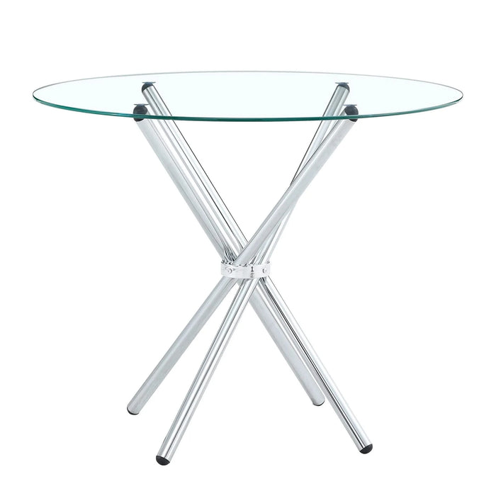 Modern Round Clear Glass Dining Table with Unique Silver Metal Legs for 4-6 People Default -DTYStore
