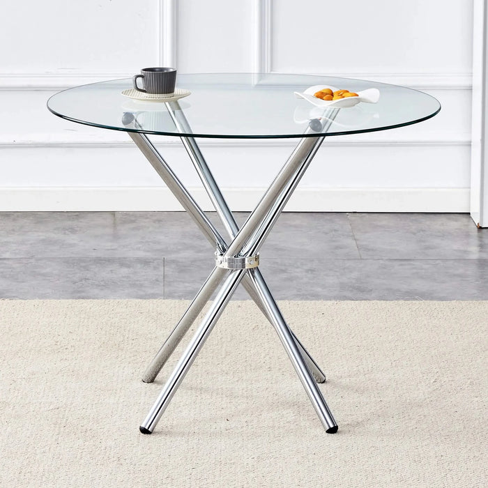 Modern Round Clear Glass Dining Table with Unique Silver Metal Legs for 4-6 People Default -DTYStore