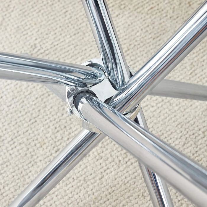 Modern Round Clear Glass Dining Table with Unique Silver Metal Legs for 4-6 People Default -DTYStore