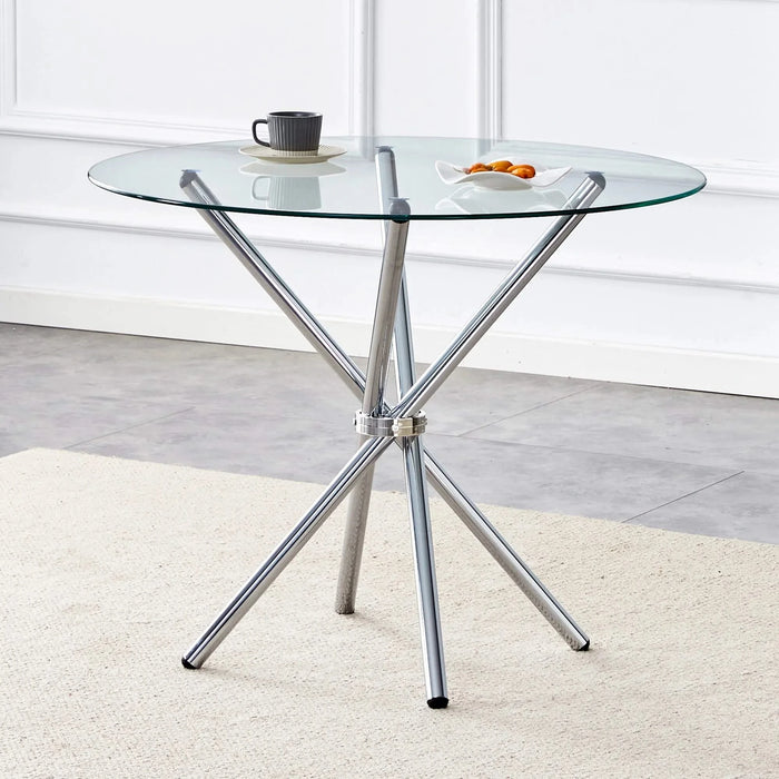 Modern Round Clear Glass Dining Table with Unique Silver Metal Legs for 4-6 People Default -DTYStore
