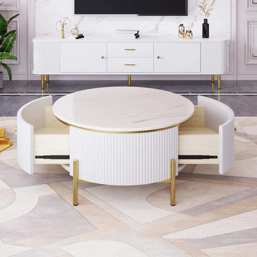 Modern Round Coffee Table with 2 large Drawers Storage Accent Table(31.5'') Default -DTYStore