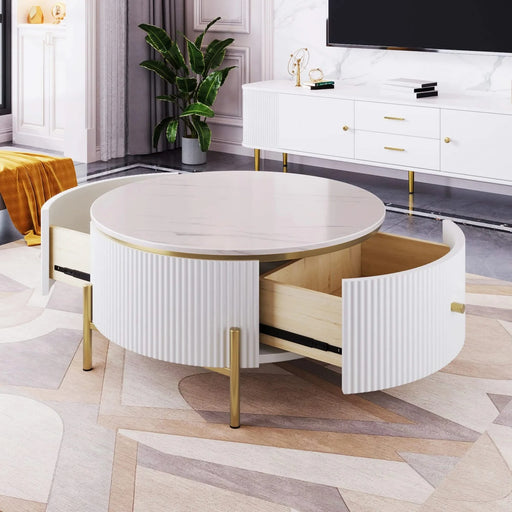 Modern Round Coffee Table with 2 large Drawers Storage Accent Table(31.5'') Default -DTYStore