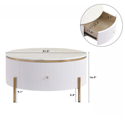 Modern Round Coffee Table with 2 large Drawers Storage Accent Table(31.5'') Default -DTYStore