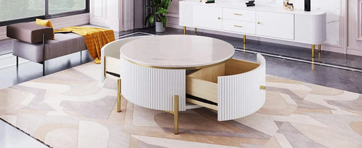 Modern Round Coffee Table with 2 large Drawers Storage Accent Table(31.5'') Default -DTYStore