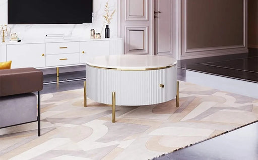 Modern Round Coffee Table with 2 large Drawers Storage Accent Table(31.5'') Default -DTYStore