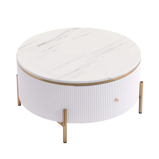 Modern Round Coffee Table with 2 large Drawers Storage Accent Table(31.5'') Default -DTYStore