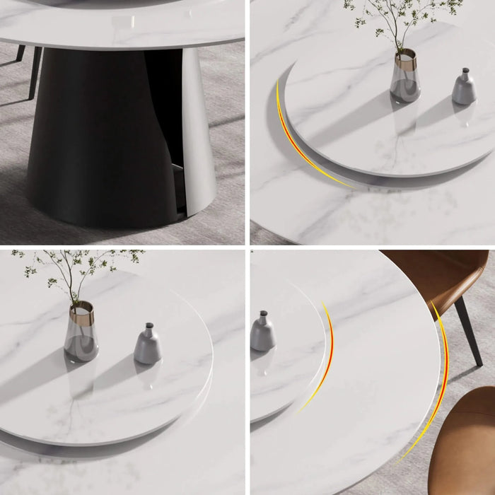 Modern Round Dining Table with Artificial Stone Top and Carbon Steel Base, Black & White, 59.05' Default -DTYStore