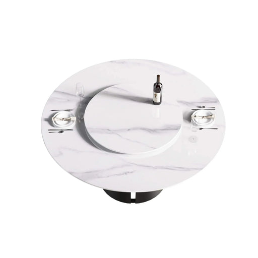 Modern Round Dining Table with Artificial Stone Top and Carbon Steel Base, Black & White, 59.05' Default -DTYStore