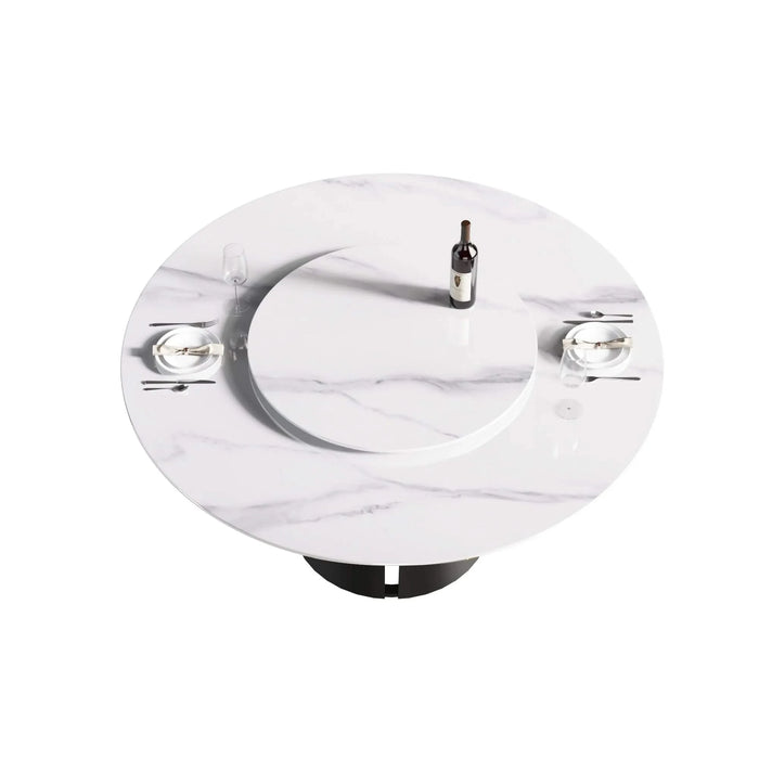 Modern Round Dining Table with Artificial Stone Top and Carbon Steel Base, Black & White, 59.05' Default -DTYStore