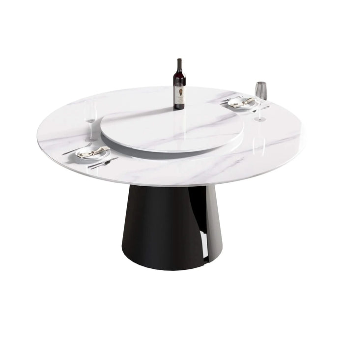 Modern Round Dining Table with Artificial Stone Top and Carbon Steel Base, Black & White, 59.05' Default -DTYStore