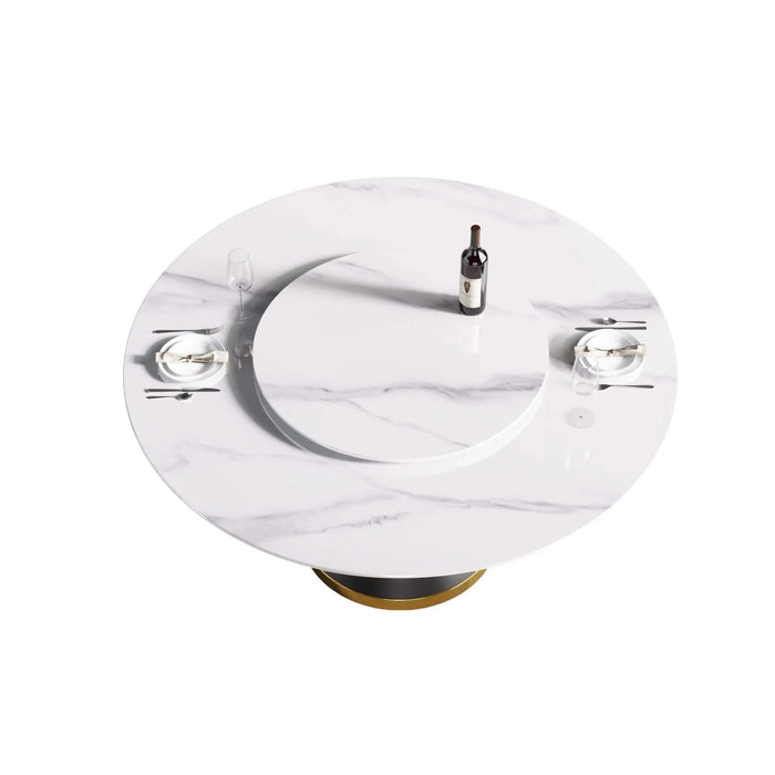 Modern Round Dining Table with Artificial Stone Top and Carbon Steel Base, Black & White, 59.05' Default -DTYStore