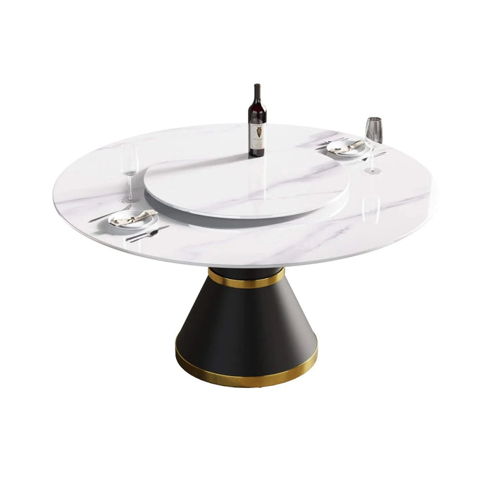 Modern Round Dining Table with Artificial Stone Top and Carbon Steel Base, Black & White, 59.05' Default -DTYStore