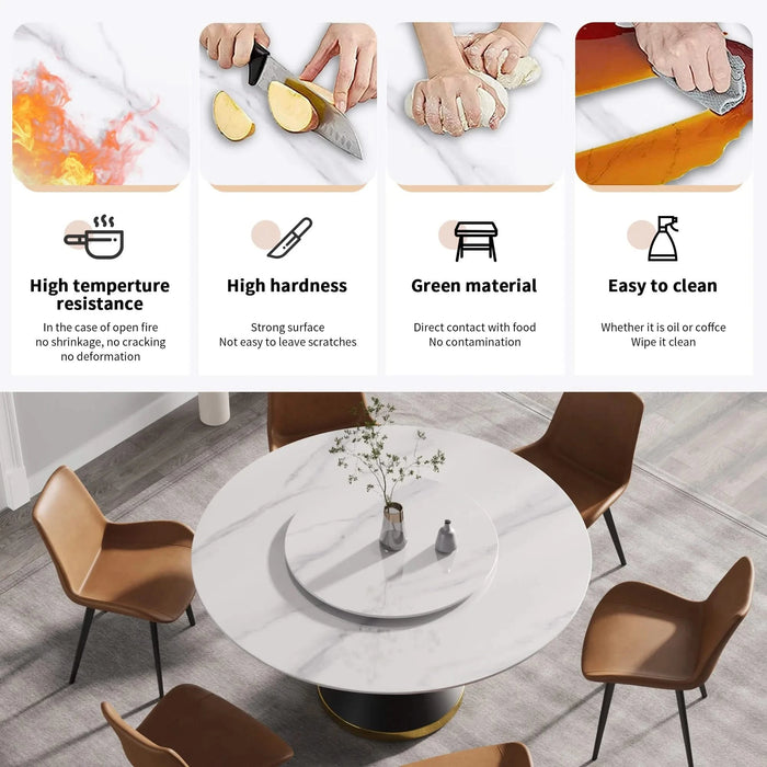 Modern Round Dining Table with Artificial Stone Top and Carbon Steel Base, Black & White, 59.05' Default -DTYStore