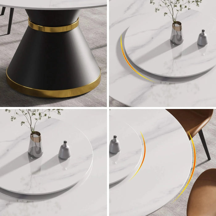 Modern Round Dining Table with Artificial Stone Top and Carbon Steel Base, Black & White, 59.05' Default -DTYStore