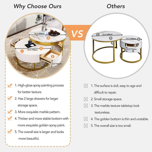 Modern Round Nesting Coffee Table with Drawers in White Default -DTYStore