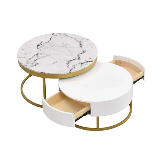 Modern Round Nesting Coffee Table with Drawers in White Default -DTYStore