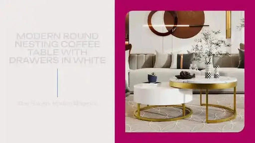 Modern Round Nesting Coffee Table with Drawers in White Default -DTYStore