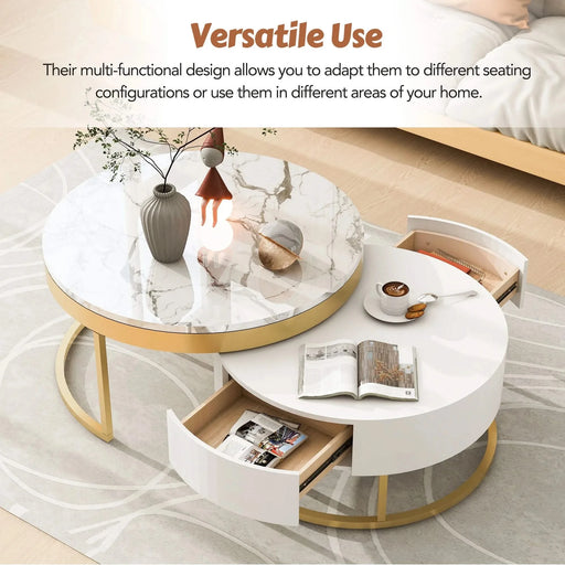 Modern Round Nesting Coffee Table with Drawers in White Default -DTYStore
