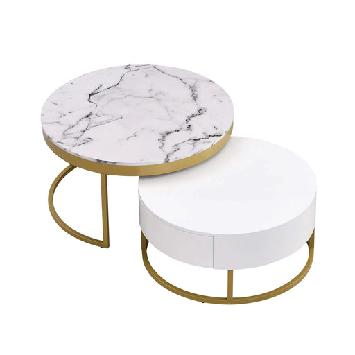 Modern Round Nesting Coffee Table with Drawers in White Default -DTYStore