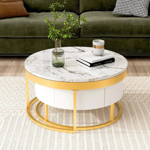 Modern Round Nesting Coffee Table with Drawers in White Default -DTYStore