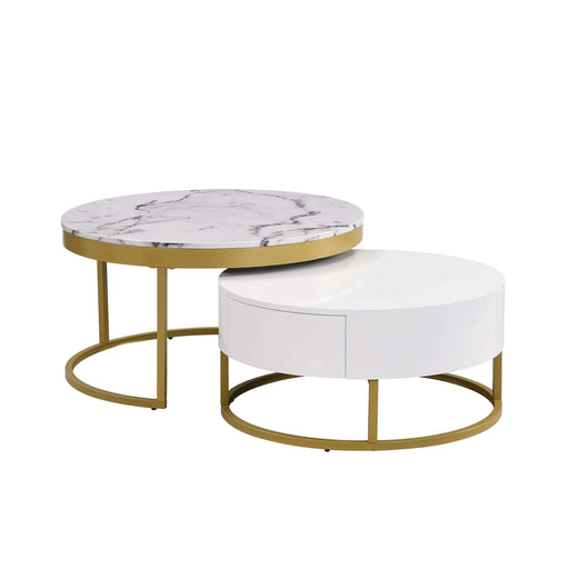 Modern Round Nesting Coffee Table with Drawers in White Default -DTYStore