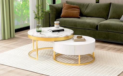 Modern Round Nesting Coffee Table with Drawers in White Default -DTYStore