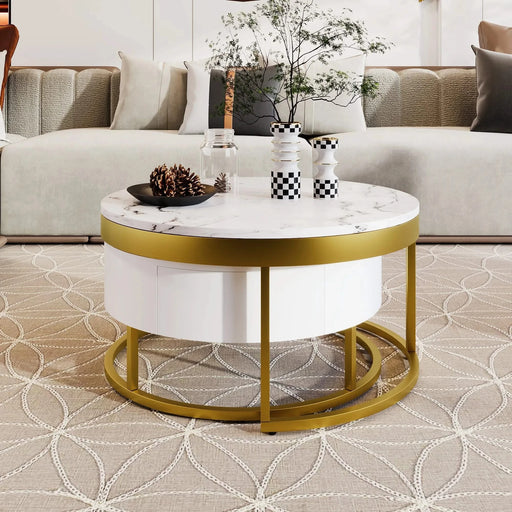 Modern Round Nesting Coffee Table with Drawers in White Default -DTYStore