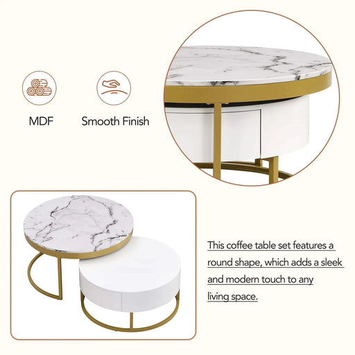 Modern Round Nesting Coffee Table with Drawers in White Default -DTYStore