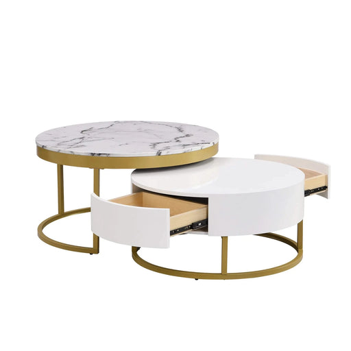 Modern Round Nesting Coffee Table with Drawers in White Default -DTYStore