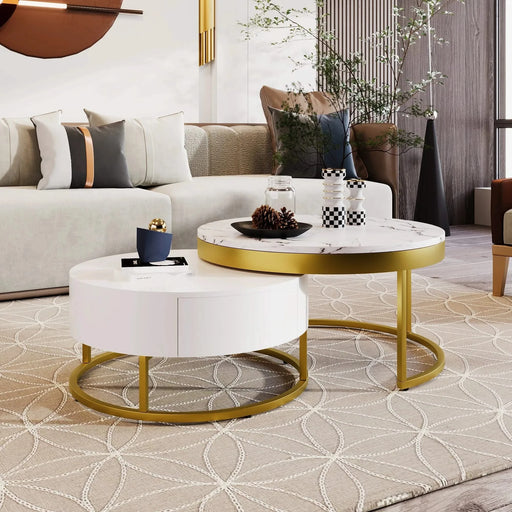 Modern Round Nesting Coffee Table with Drawers in White Default -DTYStore