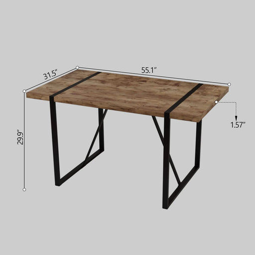 Modern Rural Industrial Dining Table, 55' Rectangular MDF Dark Wood with Metal Legs, Seats 4-6 Default -DTYStore