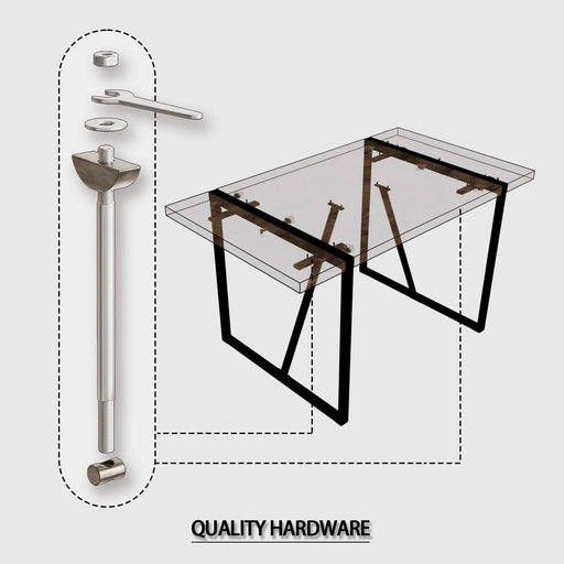 Modern Rural Industrial Dining Table, 55' Rectangular MDF Dark Wood with Metal Legs, Seats 4-6 Default -DTYStore