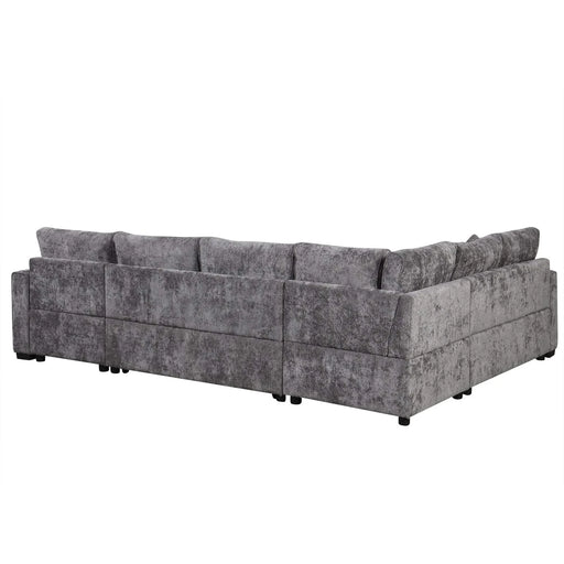 Modern Sectional Sofa Pull-out Sleeper with Storage Ottoman, USB Charging, Grey Tweed Chenille, 112.2' Default -DTYStore