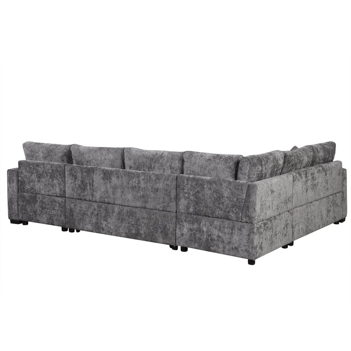 Modern Sectional Sofa Pull-out Sleeper with Storage Ottoman, USB Charging, Grey Tweed Chenille, 112.2' Default -DTYStore