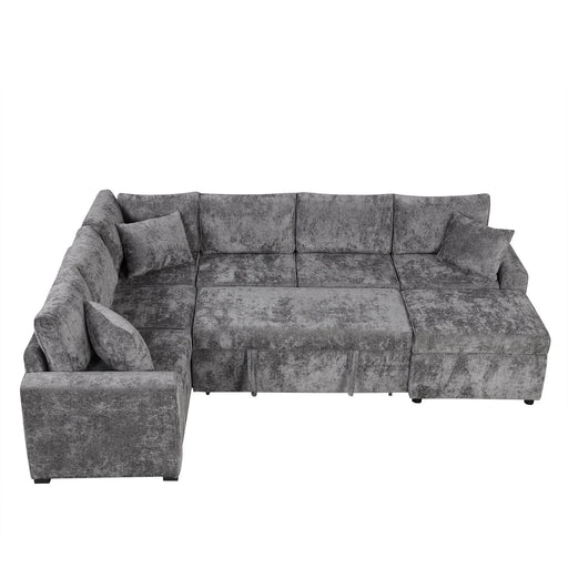 Modern Sectional Sofa Pull-out Sleeper with Storage Ottoman, USB Charging, Grey Tweed Chenille, 112.2' Default -DTYStore