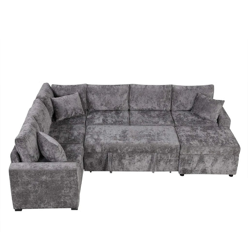 Modern Sectional Sofa Pull-out Sleeper with Storage Ottoman, USB Charging, Grey Tweed Chenille, 112.2' Default -DTYStore