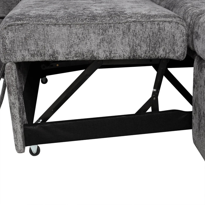Modern Sectional Sofa Pull-out Sleeper with Storage Ottoman, USB Charging, Grey Tweed Chenille, 112.2' Default -DTYStore