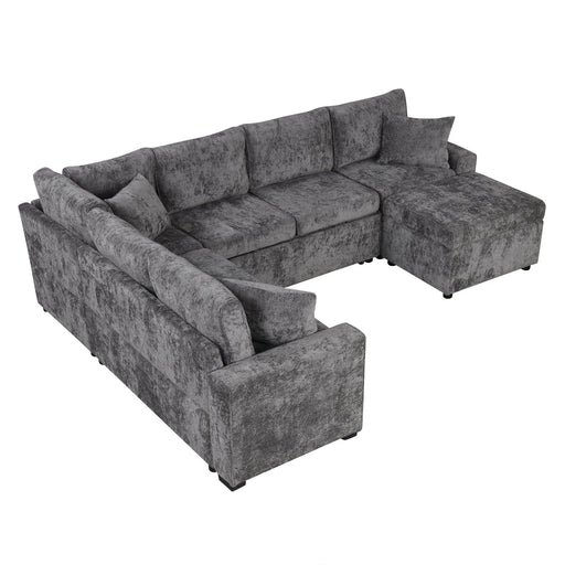 Modern Sectional Sofa Pull-out Sleeper with Storage Ottoman, USB Charging, Grey Tweed Chenille, 112.2' Default -DTYStore